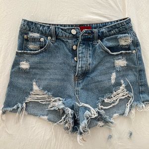 Distressed High-Waisted Denim Shorts